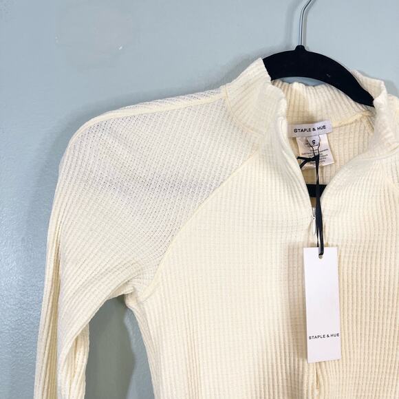 Staple & Hue Women's Cream Ruched Long Sleeve Knit Bodycon Mini Dress Small NWT - Picture 9 of 9